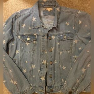 Hem and Thread Star Patterned Denim Jacket wmns large